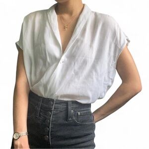 Leith White Blouse with V-Neck Design